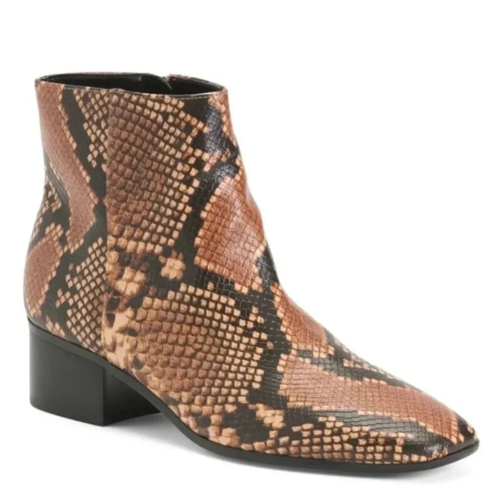 NEW NINE WEST Cabra 3 SNAKESKIN PRINT BLOCK HEEL ANKLE BOOTIES Cowgirl boho